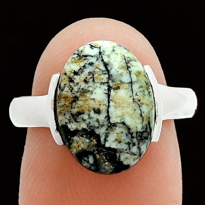 Authentic White Buffalo Turquoise Nevada Ring size-8 EXR06164 R-1173, 10x14 mm