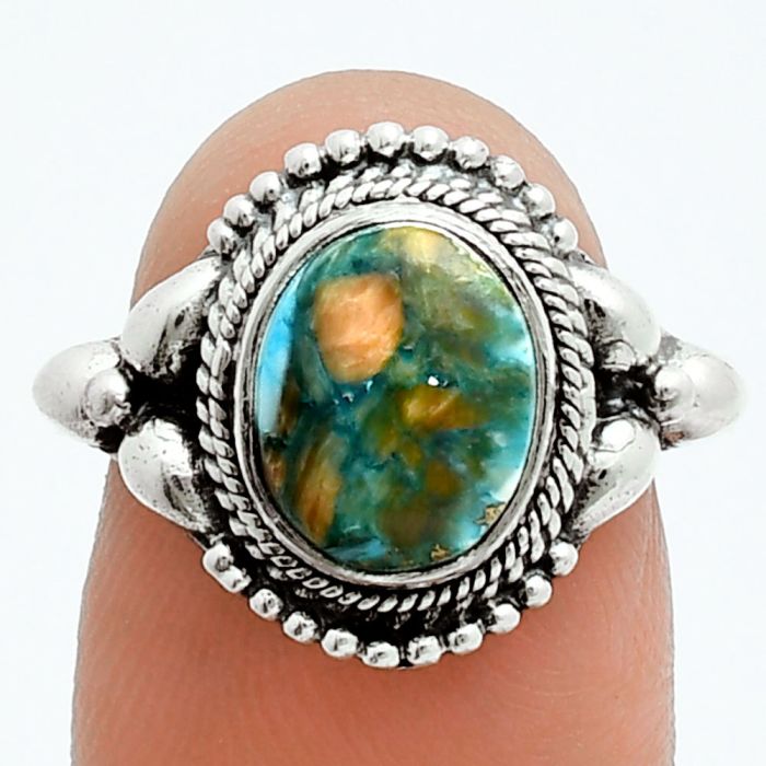 Spiny Oyster Turquoise Ring size-8.5 EXR06166 R-1286, 8x10 mm