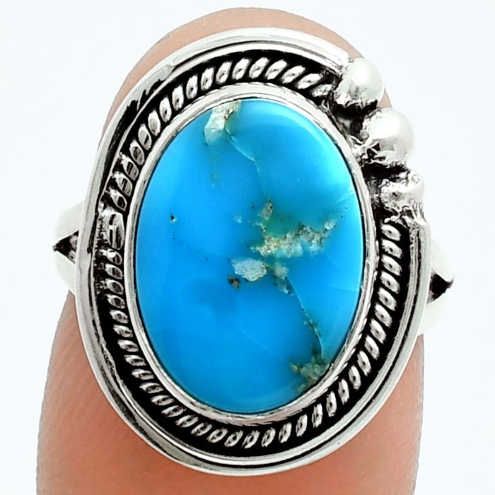 Natural Turquoise Morenci Mine Ring size-6 EXR06167 R-1148, 10x14 mm