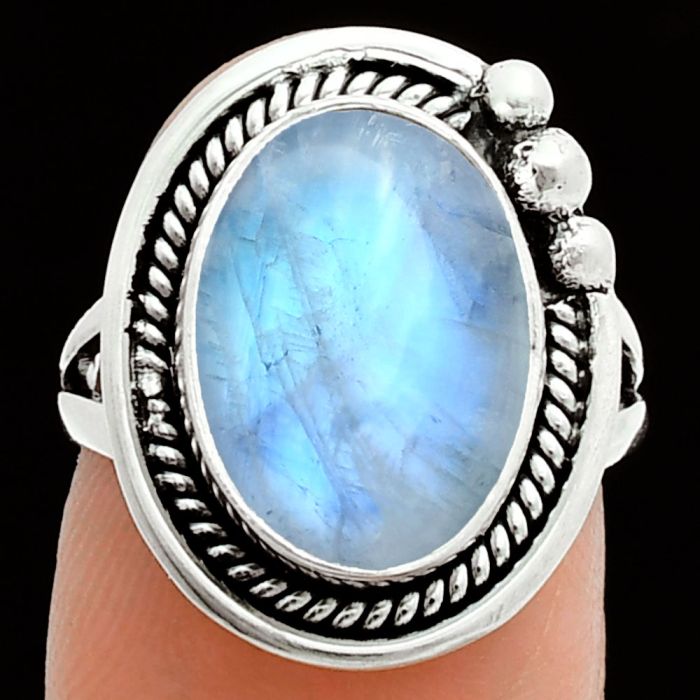 Rainbow Moonstone Ring size-6 EXR06169 R-1148, 10x14 mm