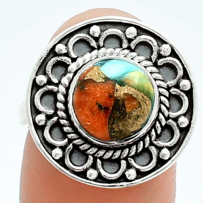 Spiny Oyster Turquoise Ring size-8 EXR06172 R-1256, 9x9 mm