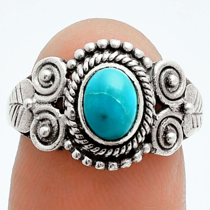 Natural Rare Turquoise Nevada Aztec Mt Ring size-7 EXR06173 R-1280, 7x5 mm