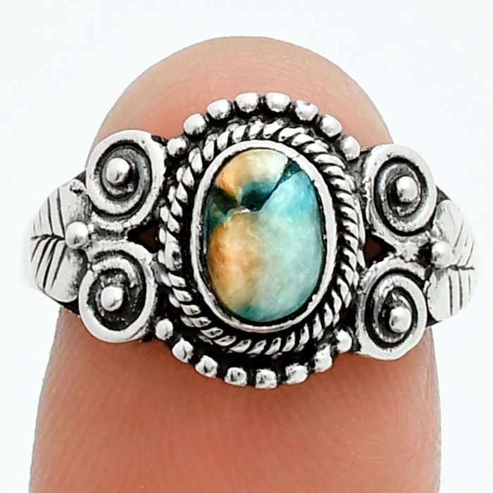 Spiny Oyster Turquoise Ring size-8 EXR06174 R-1280, 7x5 mm