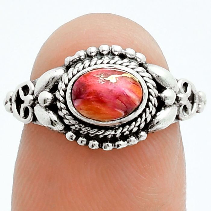 Kingman Orange Dahlia Turquoise Ring size-6 EXR06175 R-1286, 7x5 mm