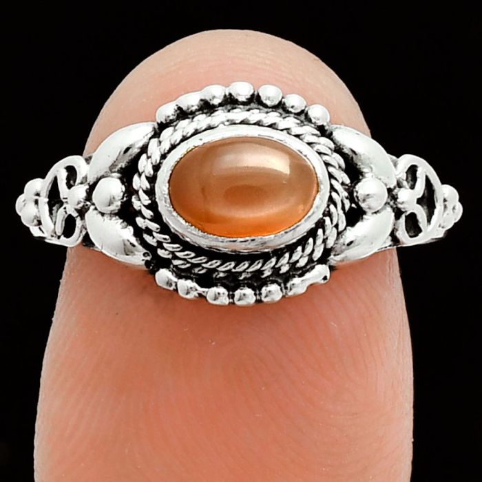 Peach Moonstone Ring size-8 EXR06179 R-1286, 7x5 mm