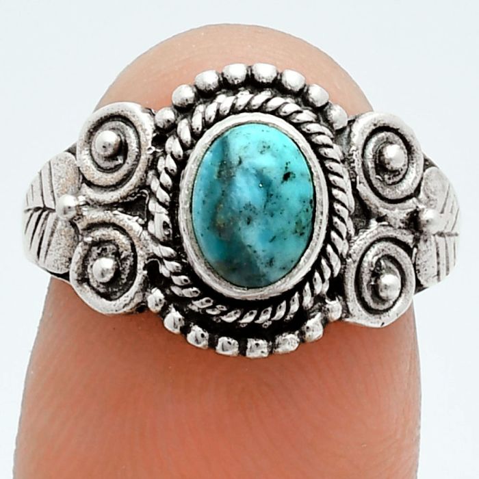 Natural Turquoise Morenci Mine Ring size-7 EXR06181 R-1280, 7x5 mm