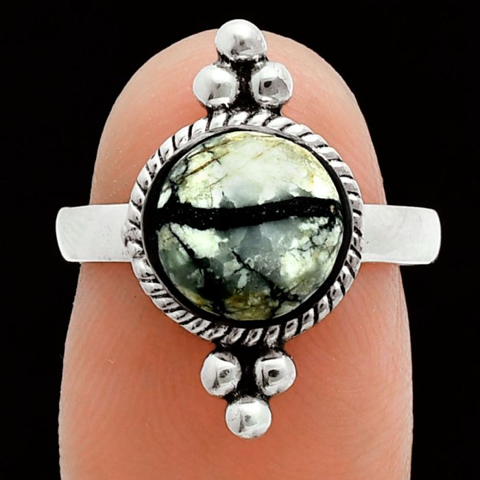 Authentic White Buffalo Turquoise Nevada Ring size-7 EXR06186 R-1127, 9x9 mm