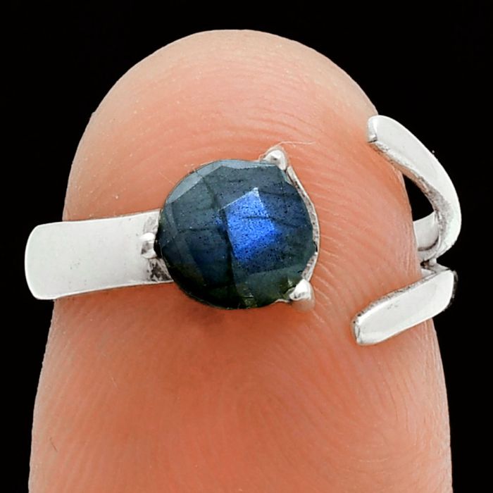 Adjustable - Blue Labradorite Checker Ring size-5 EXR06190 R-1176, 6x6 mm