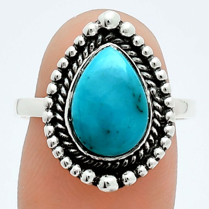 Natural Turquoise Morenci Mine Ring size-9 EXR06204 R-1154, 8x12 mm