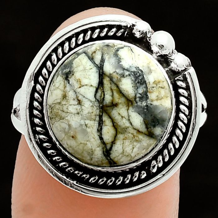 Authentic White Buffalo Turquoise Nevada Ring size-9 EXR06207 R-1148, 12x12 mm