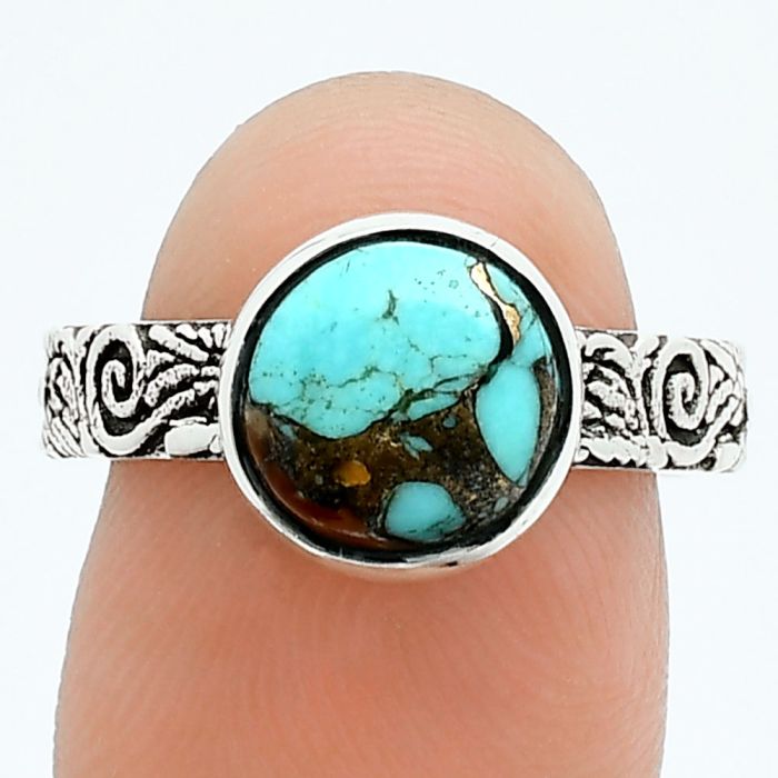 Kingman Copper Teal Turquoise Ring size-8 EXR06209 R-1055, 9x9 mm