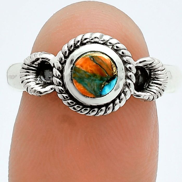 Spiny Oyster Turquoise Ring size-8.5 EXR06220 R-1733, 6x6 mm