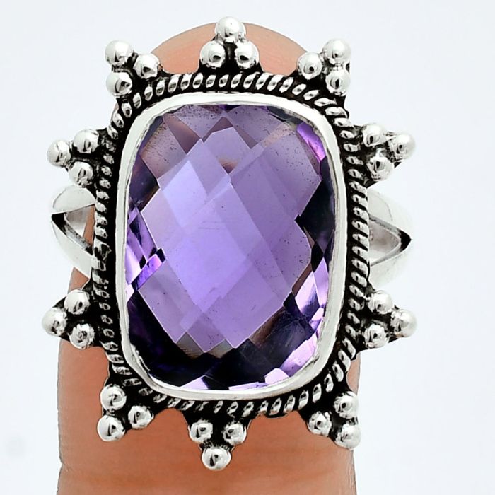 Amethyst Checker Briolette Ring size-9.5 EXR06223 R-1234, 12x16 mm