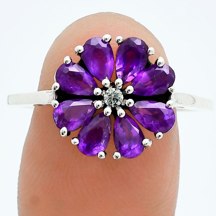 African Amethyst and Moissanite Ring size-10 EXR06227 R-1031, 3x5 mm