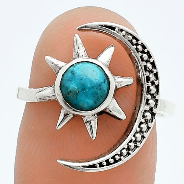 Star Moon - Natural Turquoise Morenci Mine Ring size-6.5 EXR06253 R-1015, 6x6 mm