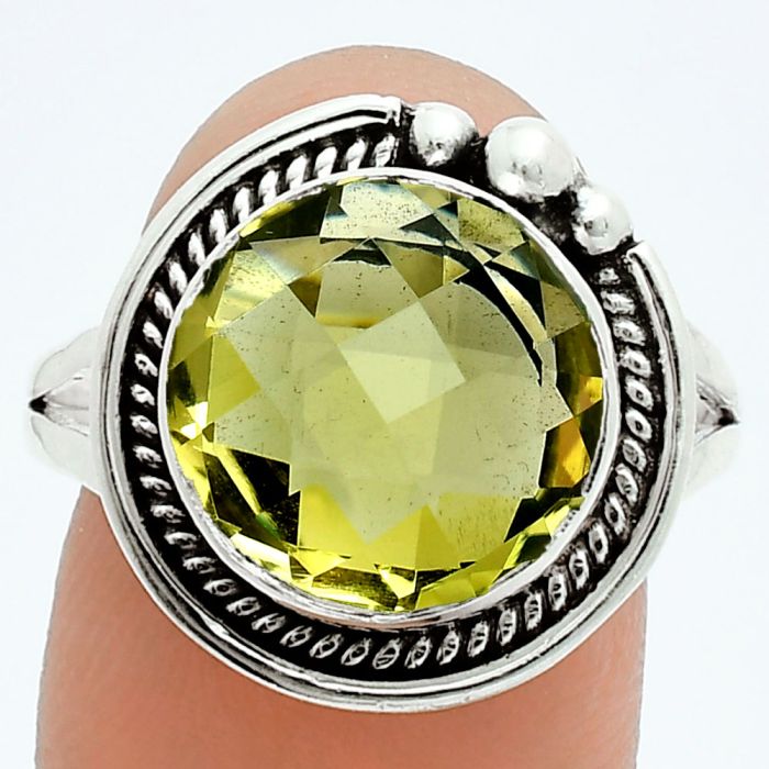 Lemon Quartz Checker Briolette Ring size-8.5 EXR06258 R-1148, 12x12 mm