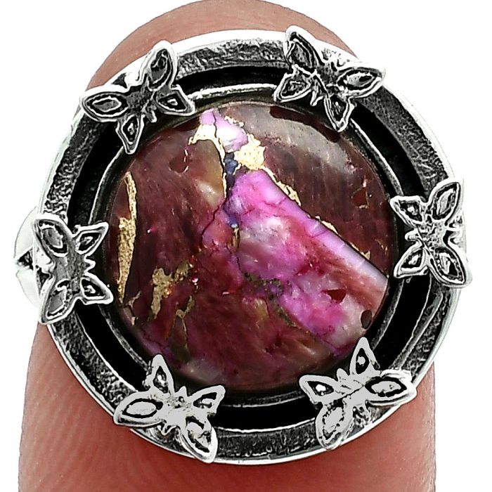 Butterfly - Kingman Pink Dahlia Turquoise Ring size-7 EXR06283 R-1716, 12x12 mm