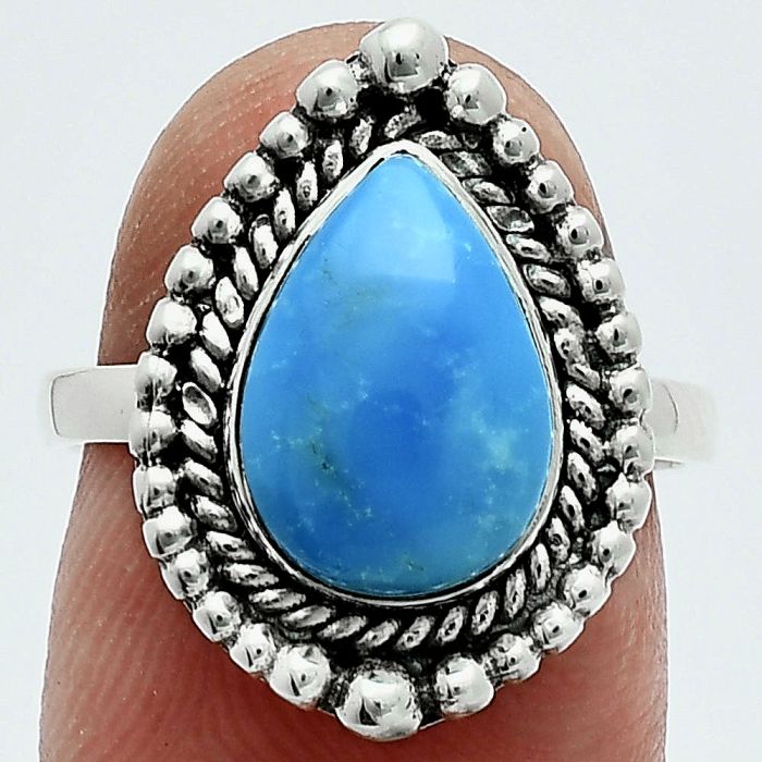 Natural Turquoise Morenci Mine Ring size-7 EXR06285 R-1154, 8x12 mm