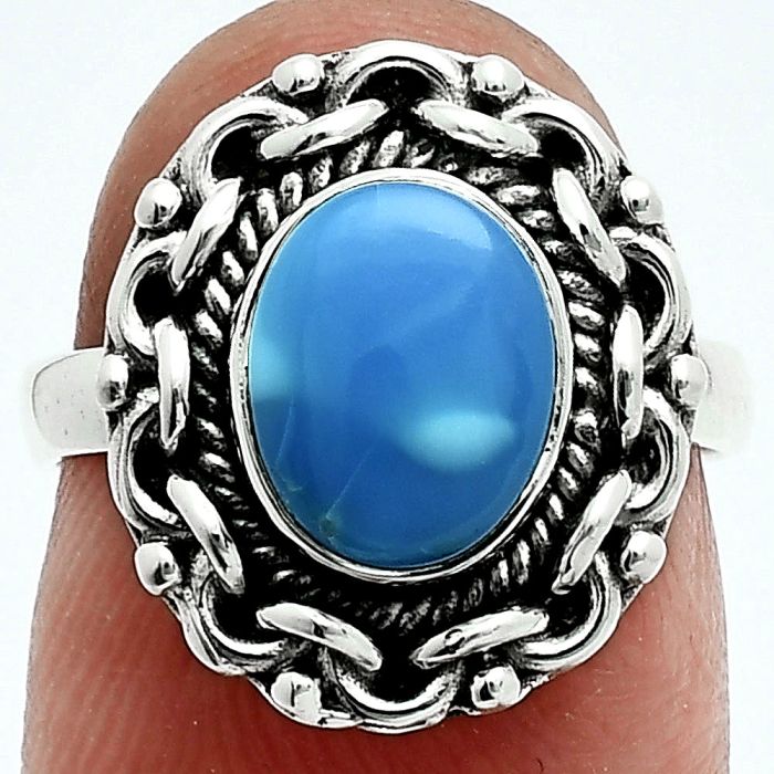 Natural Turquoise Morenci Mine Ring size-6 EXR06291 R-1667, 7x9 mm