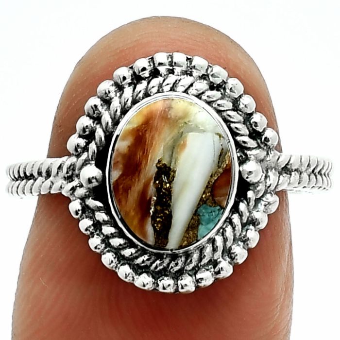 Spiny Oyster Turquoise Ring size-8 EXR06296 R-1729, 7x9 mm