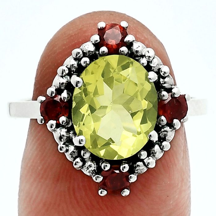 Lemon Quartz and Garnet Ring size-8 EXR06306 R-1017, 8x10 mm