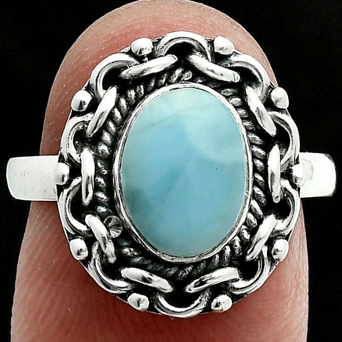 Larimar (Dominican Republic) Ring size-8 EXR06311 R-1667, 7x9 mm