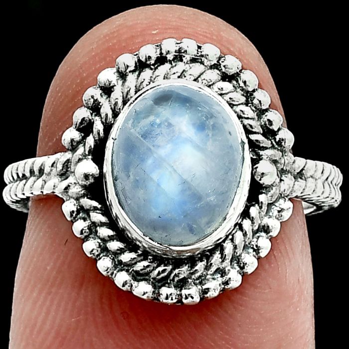 Rainbow Moonstone Ring size-6 EXR06313 R-1729, 7x9 mm