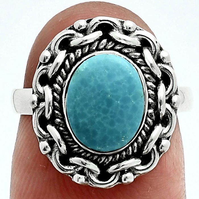 Natural Rare Turquoise Nevada Aztec Mt Ring size-6 EXR06317 R-1667, 7x9 mm