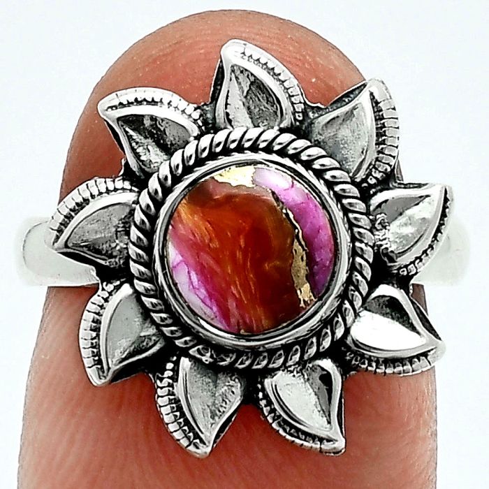 Kingman Orange Dahlia Turquoise Ring size-7 EXR06326 R-1617, 7x7 mm