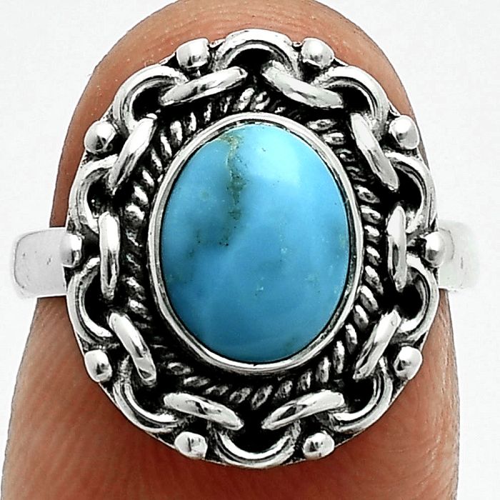 Natural Rare Turquoise Nevada Aztec Mt Ring size-6 EXR06331 R-1667, 7x9 mm