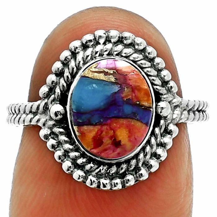 Kingman Orange Dahlia Turquoise Ring size-6 EXR06334 R-1729, 7x9 mm