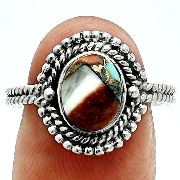 Spiny Oyster Turquoise Ring size-8 EXR06335 R-1729, 7x9 mm