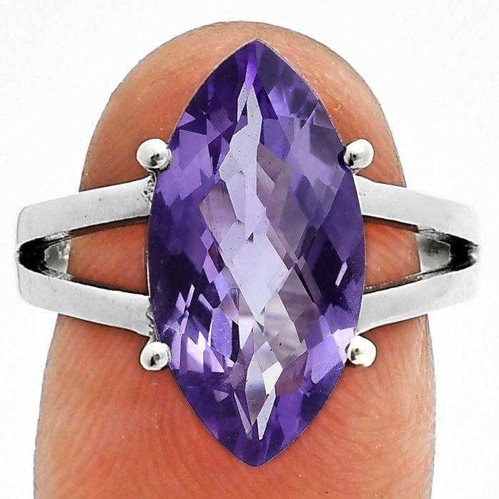 Amethyst Checker Ring size-8 EXR06339 R-1019, 9x18 mm