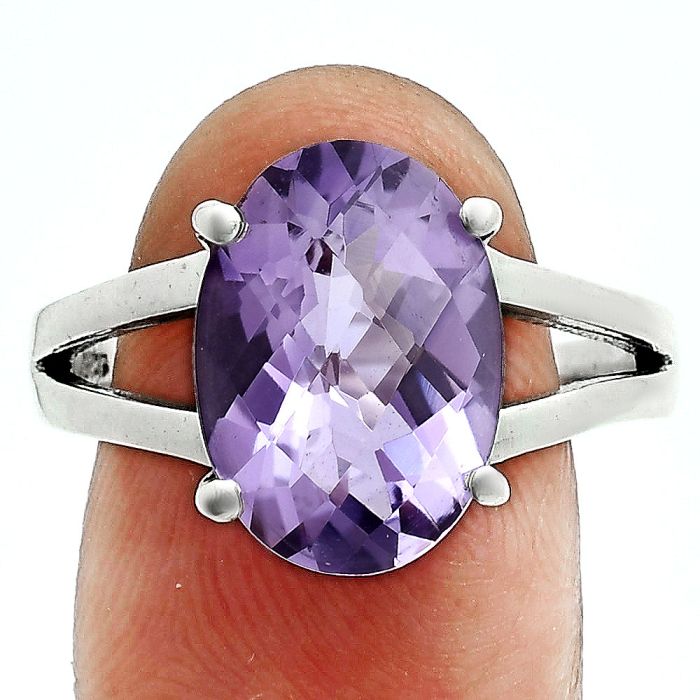 Amethyst Checker Ring size-10 EXR06344 R-1019, 10x14 mm