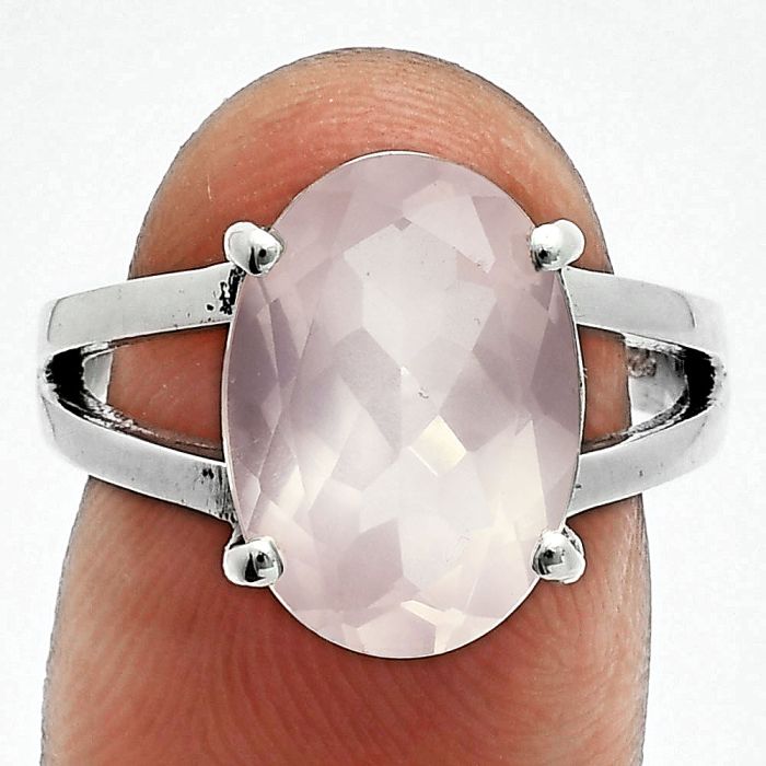 Rose Quartz Ring size-7 EXR06345 R-1019, 8x10 mm