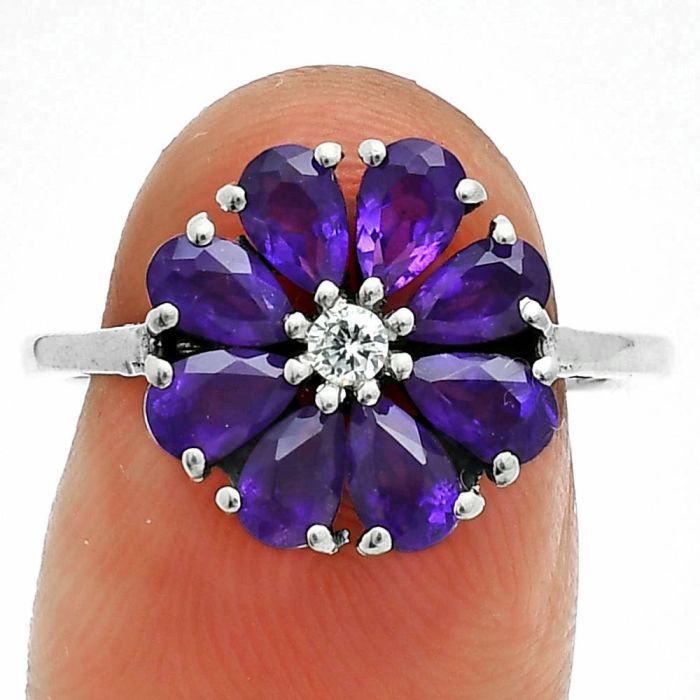 African Amethyst and Moissanite Ring size-9 EXR06347 R-1031, 3x5 mm