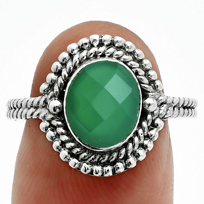 Green Onyx Checker Ring size-8 EXR06349 R-1729, 7x9 mm