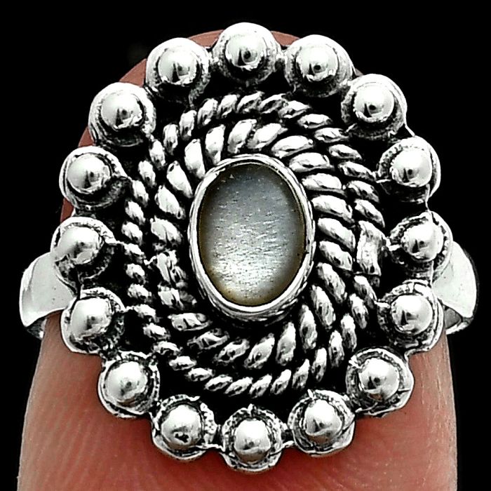 Gray Moonstone Ring size-6 EXR06352 R-1124, 6x4 mm