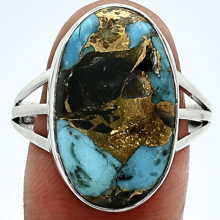 Shell In Black Blue Turquoise Ring size-10 EXR06363 R-1003, 13x21 mm