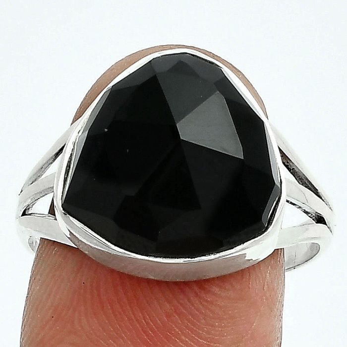 Black Onyx Checker Ring size-9.5 EXR06379 R-1003, 14x14 mm