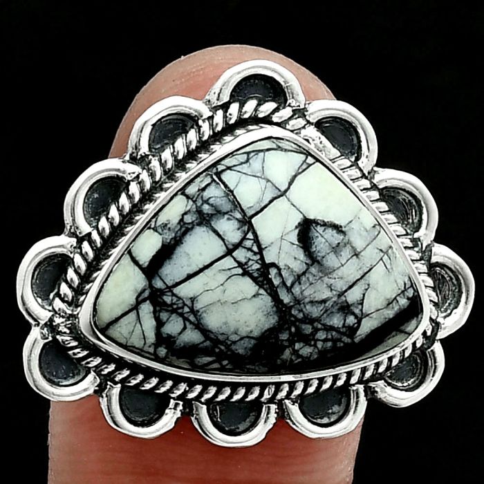 Authentic White Buffalo Turquoise Nevada Ring size-7 EXR06385 R-1221, 13x18 mm