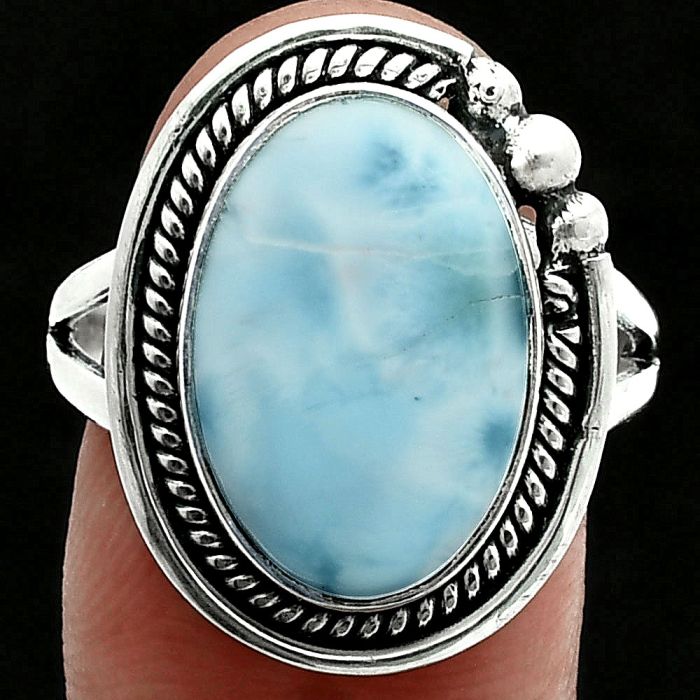 Larimar (Dominican Republic) Ring size-9 EXR06390 R-1148, 11x16 mm