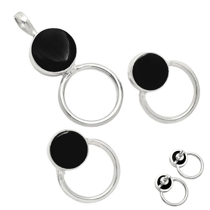 Black Onyx Pendant Earrings Set EXT01001 T-1012, 12x12 mm