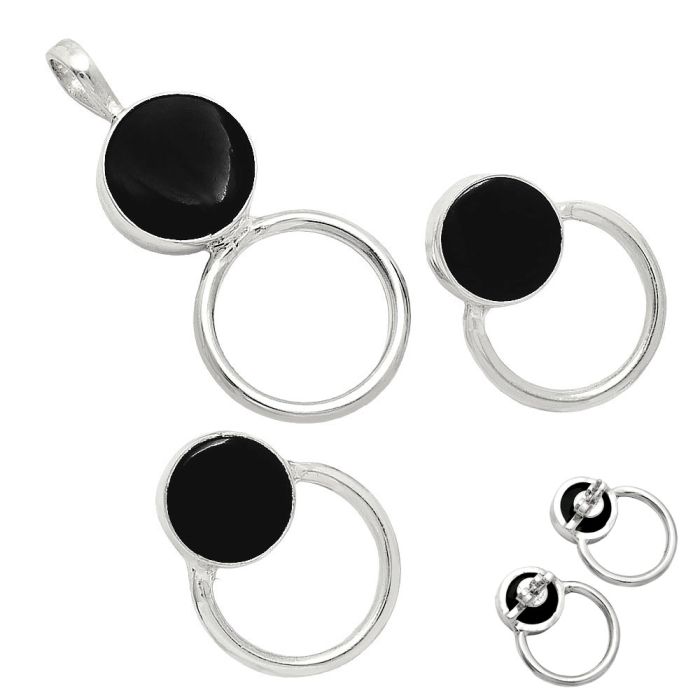 Black Onyx Pendant Earrings Set EXT01002 T-1012, 12x12 mm