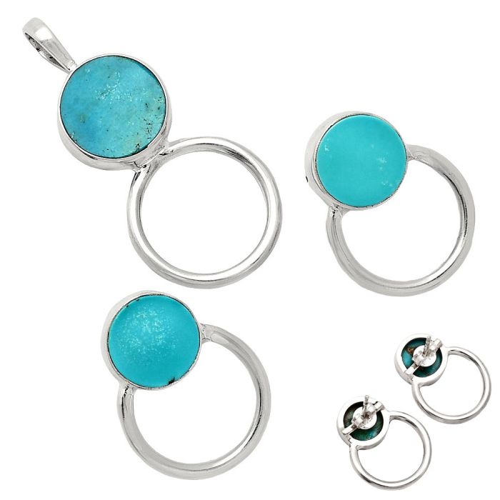 Natural Rare Turquoise Nevada Aztec Mt Pendant Earrings Set EXT01067 T-1012, 12x12 mm