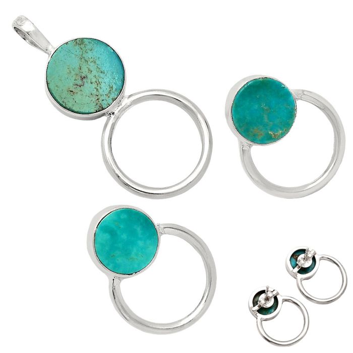 Natural Rare Turquoise Nevada Aztec Mt Pendant Earrings Set EXT01068 T-1012, 12x12 mm