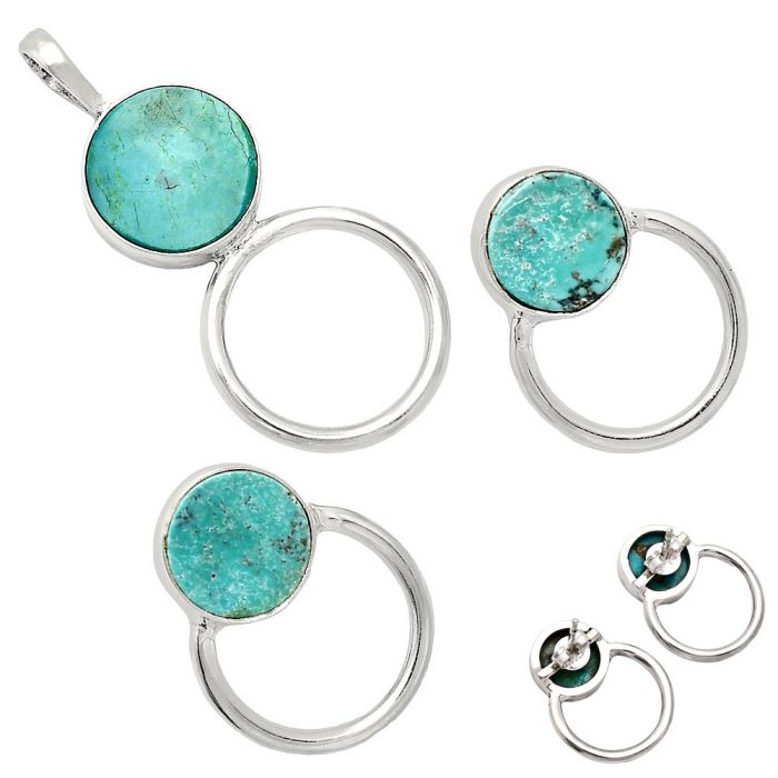 Natural Rare Turquoise Nevada Aztec Mt Pendant Earrings Set EXT01070 T-1012, 12x12 mm