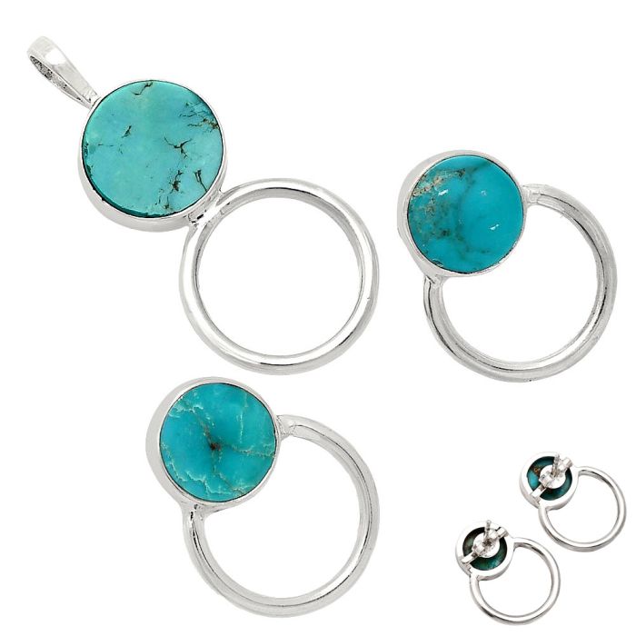 Natural Rare Turquoise Nevada Aztec Mt Pendant Earrings Set EXT01071 T-1012, 12x12 mm