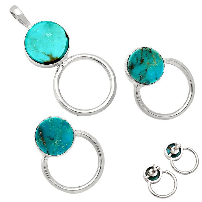 Natural Rare Turquoise Nevada Aztec Mt Pendant Earrings Set EXT01072 T-1012, 12x12 mm