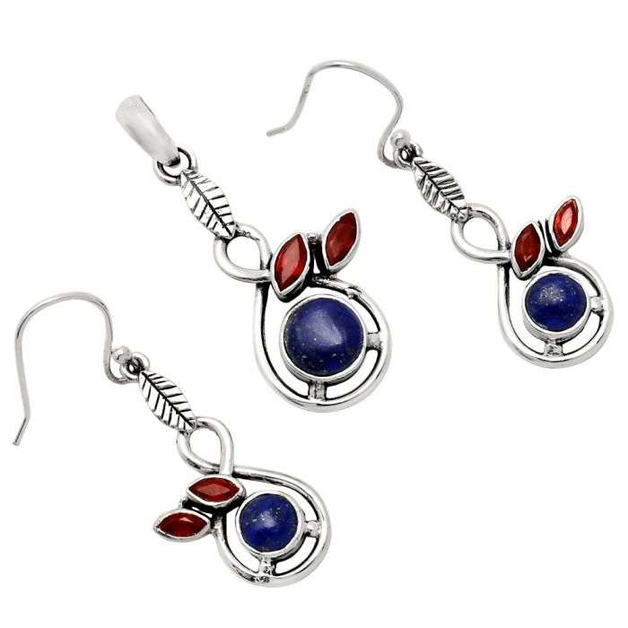 Lapis Lazuli and Garnet Pendant Earrings Set EXT01077 T-1013, 8x8 mm